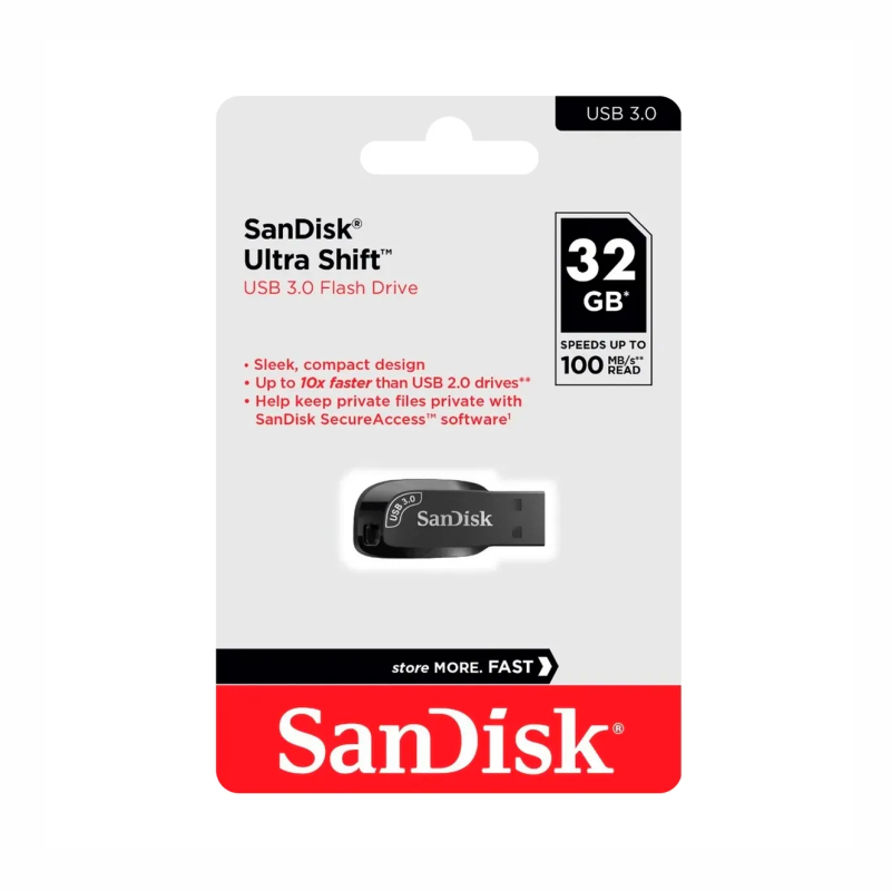 SANDISK ULTRA SHIFT 32GB USB 3.0 FLASH DRIVE BLACK Z410