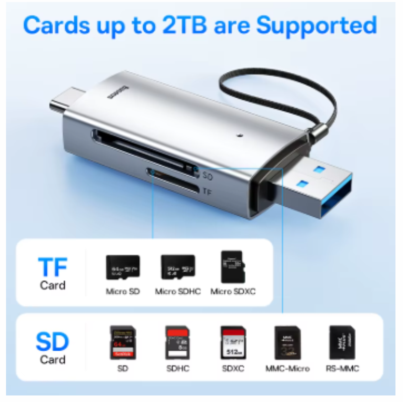 LECTOR DE TARJETAS BASEUS USB C Y USB3.0 A SD DISPOSITIVO DE TARJETA DE MEMORIA MICRO SD TF 104 MB/S
