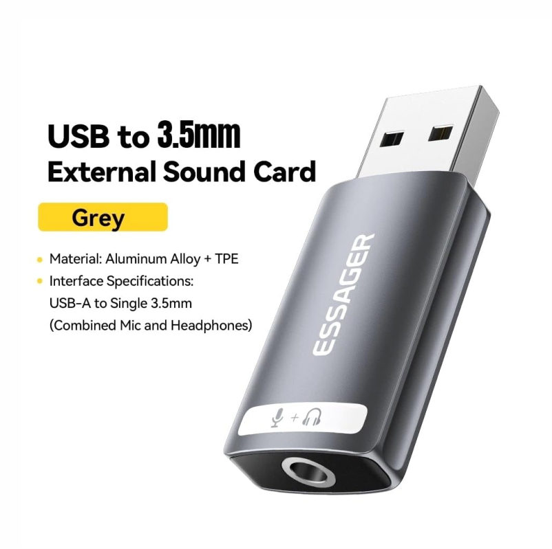 ESSAGER TARJETA DE SONIDO USB A JACK 3.5 MM, ADAPTADOR DE AUDIO ESTÉREO EXTERNO USB, CONVERTIDOR DE AUDIO PARA LAPTOP Y PC, COMPATIBLE CON PS5 Y PS4, PLUG 