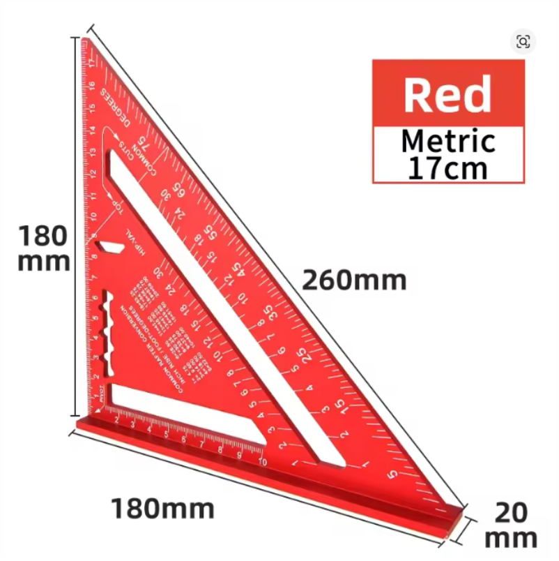 REGLA TRIANGULAR DE CARPINTERO ALEACIÓN DE ALUMINIO MEDICION DE ANGULO JUEGO DE CARPINTERÍA 7 PULGADAS COLOR ROJO