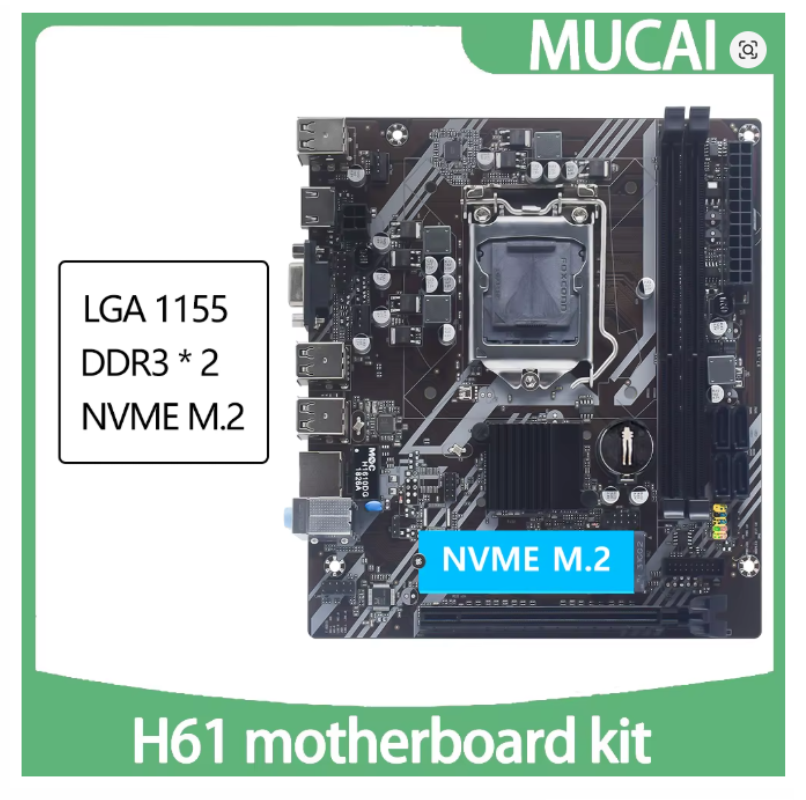 PLACA BASE MUCAI H61 LGA 1155 COMPATIBLE CON CPU INTEL CORE DE SEGUNDA Y TERCERA GEN COMPATIBLE CON M.2 NVME SDD
